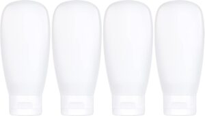 TSA Approved Travel Bottles Set for Toiletries Travel Size Containers Kit 4 Pack Portable Leak Proof Refillable Squeeze Cosmetic Airplane Essential Shampoo Hair Conditioner Body Lotion Bath Shower Gel