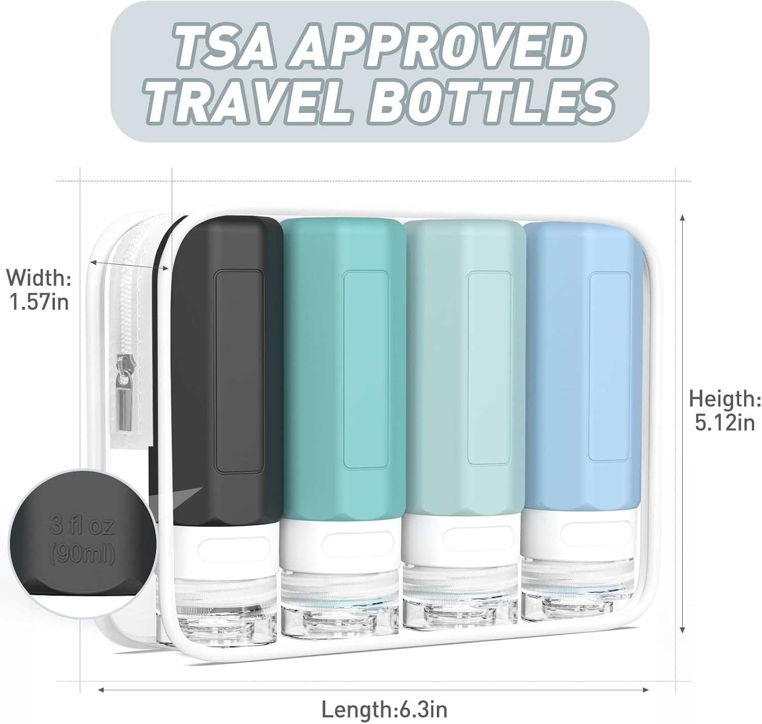 Redfly Travel Bottles for Toiletries 3oz, Silicone Travel Size Containers | Tsa Approved Travel Size Toiletries Bottles, Leak Proof Shampoo Containers, Refillable Travel Kit Essentials(Gray) - Image 5