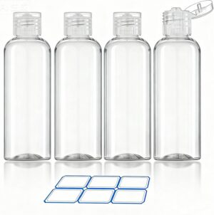 DTDNZKN 4 Pack 3.4 Oz (100ml) TSA Approved Travel Bottles for Toiletries | Leak Proof Plastic Travel Essentials Accessories with Labels