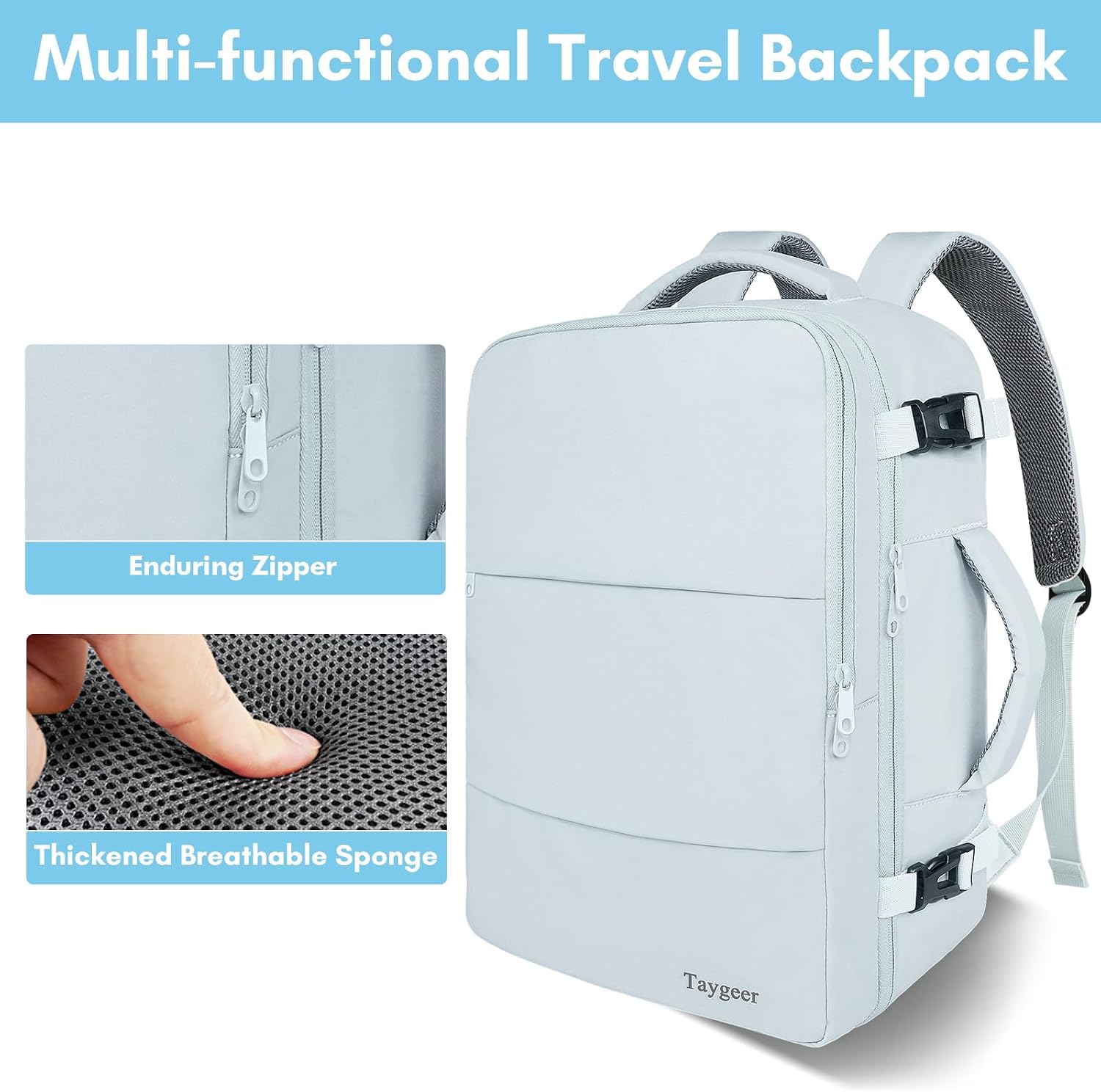 Taygeer Carry On Backpack, 40l Travel Backpack for Women Airline Approved | Cute Underseat Personal Item Travel Bag With Shoe Compartment, Casual Daypack Gifts for Friend Hiking Outdoor Weekend,Blue - Image 8